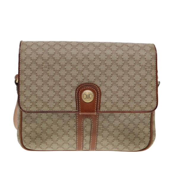 CELINE Macadam Canvas Shoulder Bag Pvc Leather Beige - Picture 2 of 13